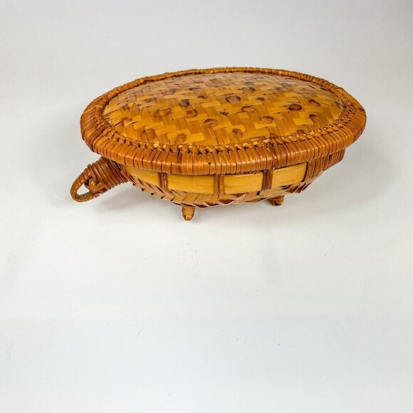 Woven Wicker Turtle Basket Box Lid Tortoise Rattan - Picture 2 of 10